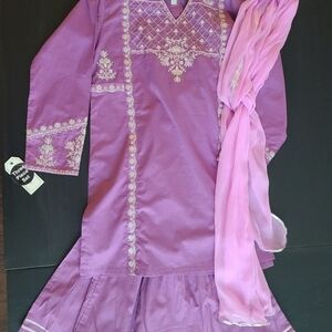 Minnie Minors Pakistani Girls Purple Kids Dress Set